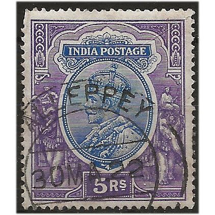 India 1913 SG188 5 Rupees Ultramarine & Violet Fine Used . ..