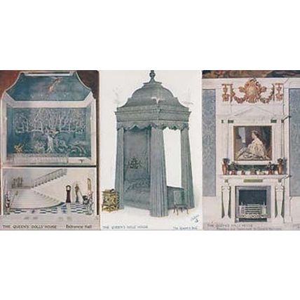 Queens Dolls House London Antique Fireplace Entrance Hall Bed 3x Postcard s