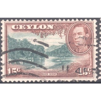 Ceylon stamps 1938 - 16c reddish brown/green - River Scene - KGV1 - used 2