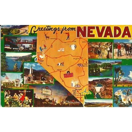 United States NEVADA Map Postcard (Scenic Art 8532G)