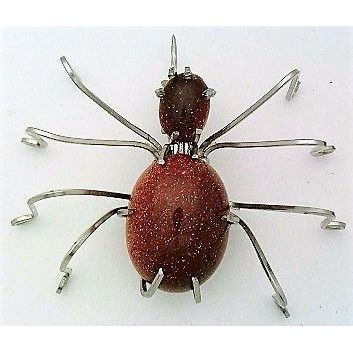 Brown Gold Stone Spider Stainless Steel Wire Wrap Brooch 4