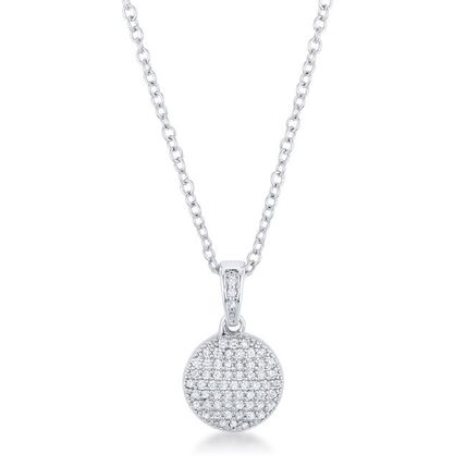 Rhodium Necklace with CZ Disk Pendant
