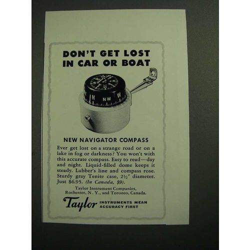 1957 Taylor Instrument Navigator Compass Ad - Don't Get Lost