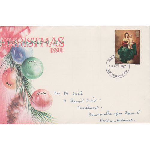GB 1967 Christmas GPO single stamp FDC Newcastle pm see others