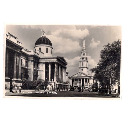 THE NATIONAL GALLERY, LONDON, used vintage postcard by Valentine 1955 postmark /