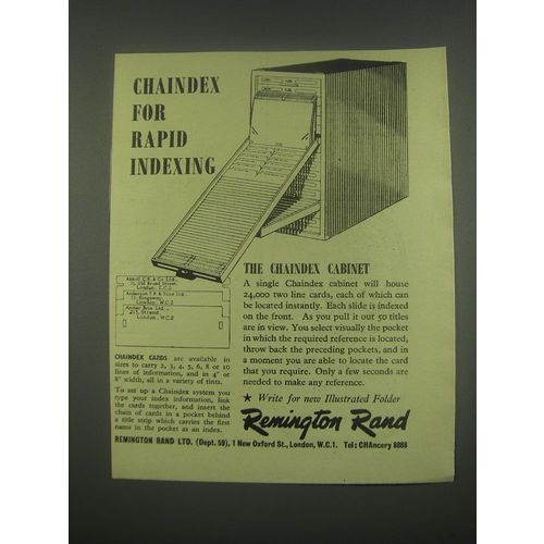 1949 Remington Rand Chaindex Cabinet Ad - Chaindex for rapid indexing