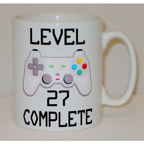 Level 27 Complete 27th Birthday Mug Can Personalise Video Game Retro Gamer Gift