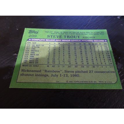 1982 Topps Card # 299A Steve Trout Excellent (5) Chicago White Sox