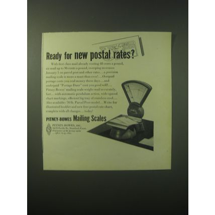 1948 Pitney-Bowes Mailing Scales Ad - Ready for new postal rates?
