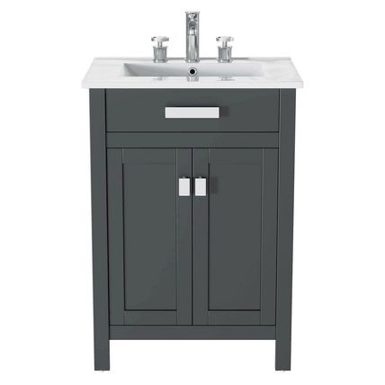 Modern Contemporary Gray 24" Bathroom Vanity - White or Black Ceramic Sink Basin