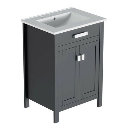 Modern Contemporary Gray 24" Bathroom Vanity - White or Black Ceramic Sink Basin