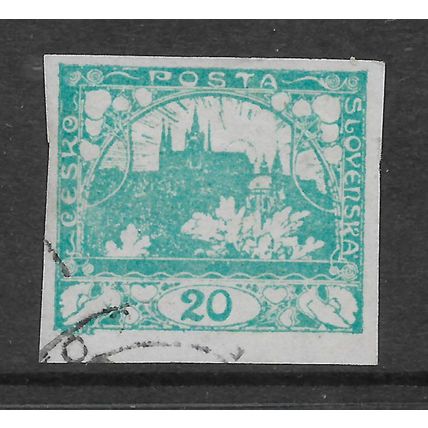 CZECHOSLOVAKIA 1918 20H GREEN H RADCANY PRAGUE IMPERF SG 7 FINE USED