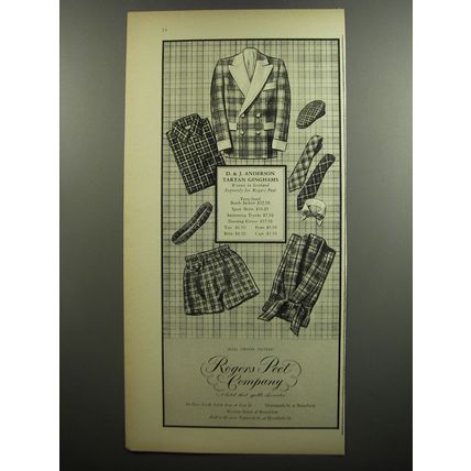 1952 Rogers Peet Clothing Ad - D&J Anderson Tartan Ginghams