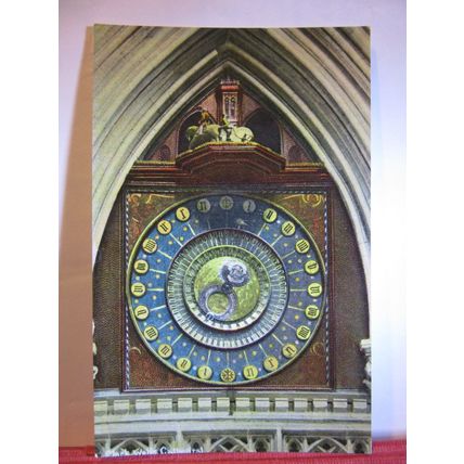 CLOCK, WELLS CATHEDRAL SOMERSET unused antique postcard RP by Dawkes/Partridge #