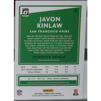 2020 Donruss Optic JAVON KINLAW (San Francisco 49ers) Rookie Card #115