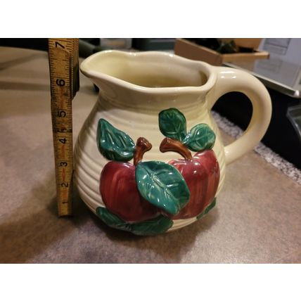 3D Apple Design Stoneware Pitcher With Handle Beige Apple Embossed