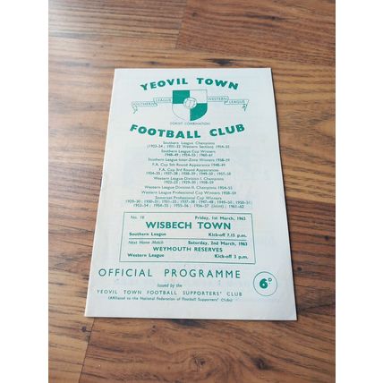 1961/62 Yeovil Town vs Wisbech Town - Southern League ** FREE P&P **