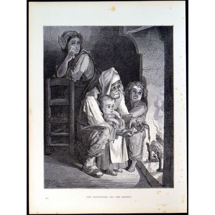 COUNTRYMAN AND THE SERPENT 1885 Gustave Doré - Gauchard ANTIQUE ENGRAVING