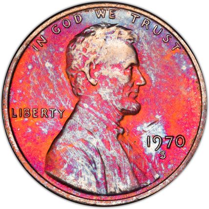 1970-S LINCOLN MEMORIAL CENT PENNY UNIQUE COLOR TONED BEAUTY UNC BU