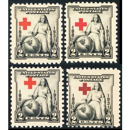 702, Red Cross Shifted In All Four Positions Mint NH .. Stuart Katz