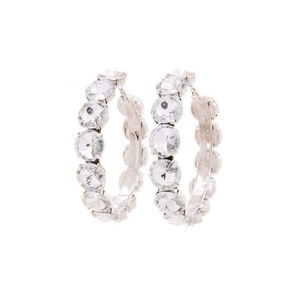 Rhinestone 3.25 Inch Classic Hoop Earring