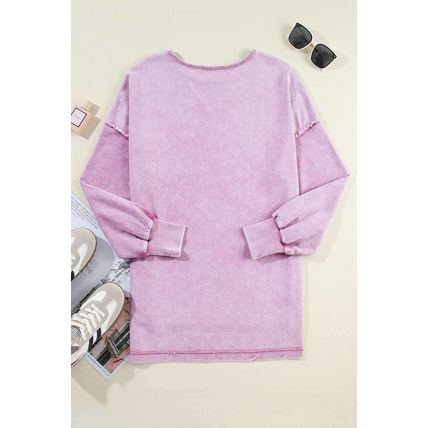 Orchid Petal Mineral Wash Drop Shoulder Pullover Sweatshirt