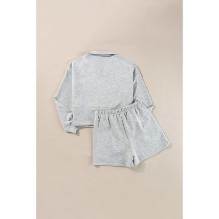 Light Grey Stand Neck Zipped Sweatshirt and Shorts Set