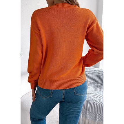 Flamingo Halloween Spooky Face Hollowed Pattern Casual Sweater