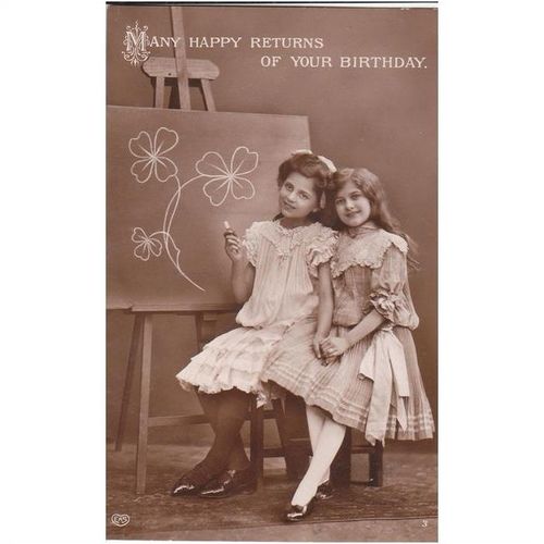 Two Young Girls Sitting By A Blackboard Postcard (CH226)