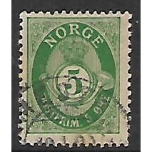 NORWAY 1893 POST HORN TYPE D 5 ORE GREEN SG 136 FINE USED#