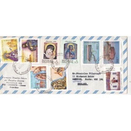 Argentina 1989 Charata-Watford UK Airmail Cover Charata cancel typed VGC