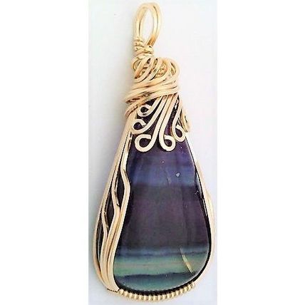 Rainbow fluorite Gold Wire Wrap Gemstone Pendant 3