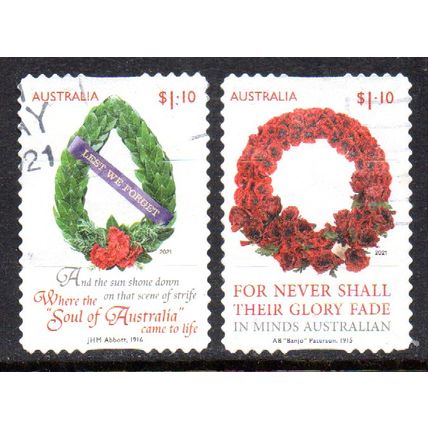 AUSTRALIA: 2021, LEST WE FORGET, ANZAC DAY, SET 2 USED S/A STAMPS. 274/275