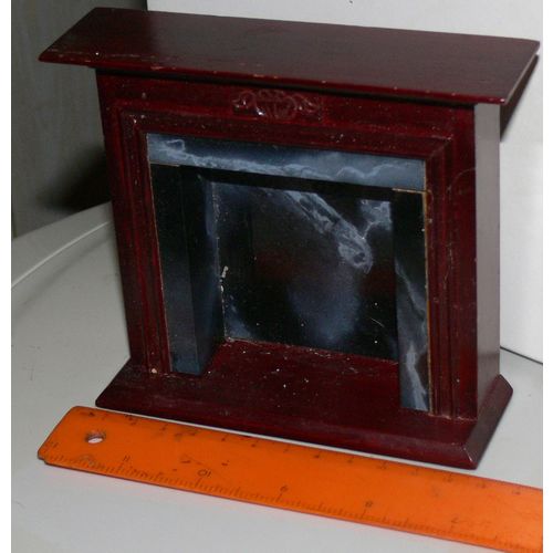 1:12th Doll Dollshouse Mantle Fire Fireplace Surround Dark Wood with Faux Marble