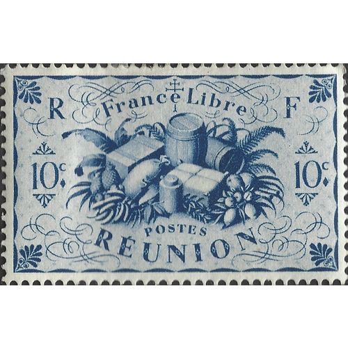 REUNION, Edmond Dulac, Reunion produce, blue 1943, 10c