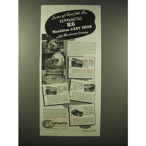 1945 Kennametal K6 Ad - Machines Cast Iron