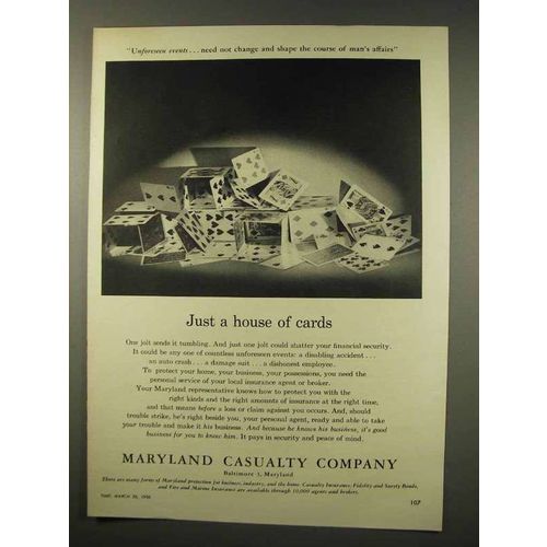 1956 Maryland Casualty Ad - Just a House of Cards