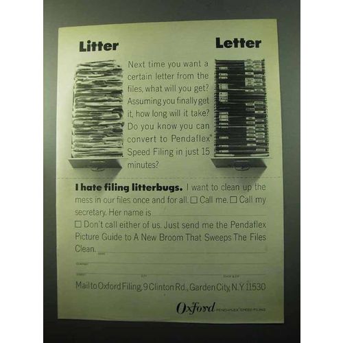 1969 Oxford Pendaflex Speed Filing Ad - Litter Letter