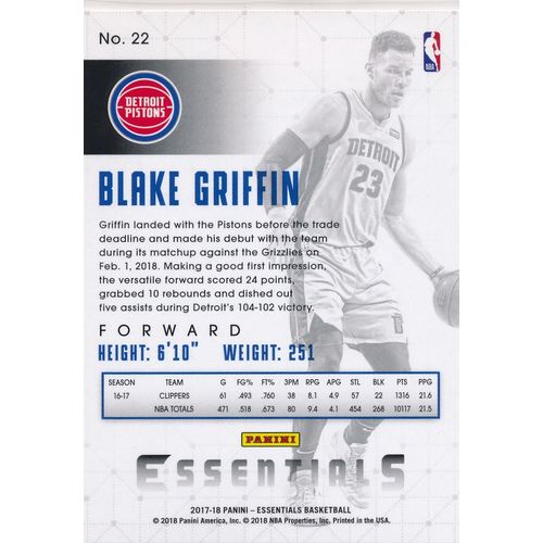 2017-18 Panini Essentials 22 Blake Griffin Detroit Pistons