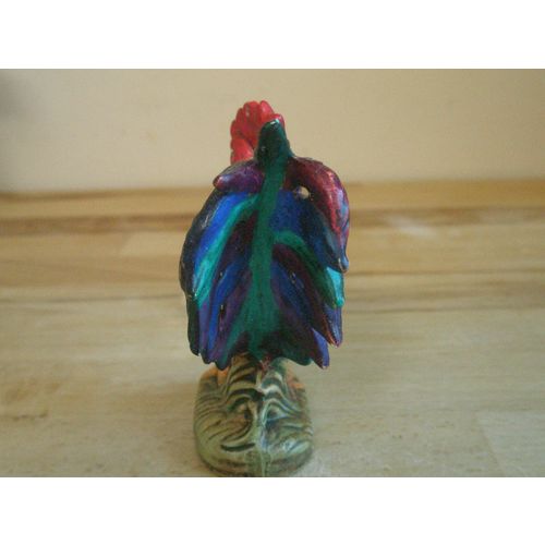 Colourful Pottery Cockerel Figurine - Inscribed Sandra.