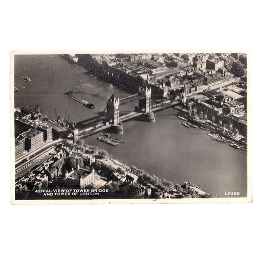AERIAL THE TOWER & TOWER BRIDGE vintage used postcard 1954 postmark.. Landowne =