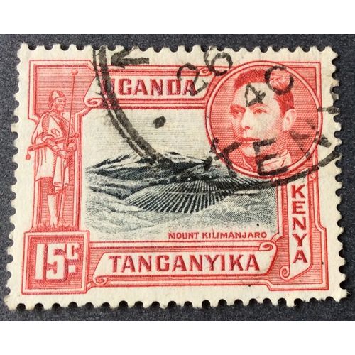 K U and T. 1938 George V1 definitive SG 137 15c. Mount Kilimanjaro, perf 13 1/4