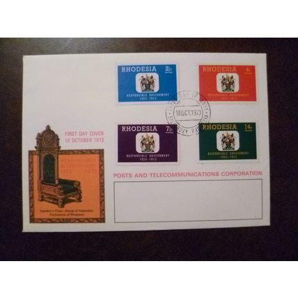 Rhodesia 1973 Responsible Government FDC stamps Salisbury arms chair SG484-7