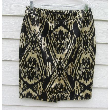 Womens Jones New York Silky Skirt 12 35 Waist Black Tan Silk Blend Straight