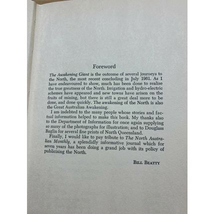 1961 1ST AUSTRALIAN EDITION BILL BEATTY "THE AWAKENING GIANT" HARDBACK BOOK (P3)