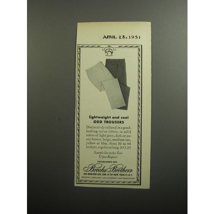 1951 Brooks Brothers Odd Trousers Ad - lightweight and cool odd trousers