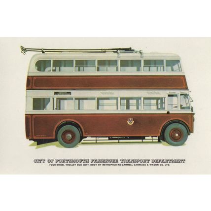 City Of Portsmouth Four Wheeled Trolley Bus Transport Postcard