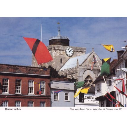 Romsey Abbey Perhaps Fete Flags Flying Chemists Hampshire Postcard