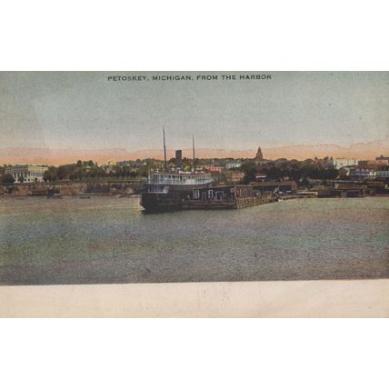 ZAYIX Postcard Great Lakes Petoskey Michigan from the Harbor A Cook Divided Back