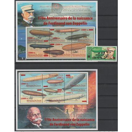 Guinée 2008 Mi. 6311 6313-24 Surchargé Ferdinand von Zeppelin 170è anniversaire